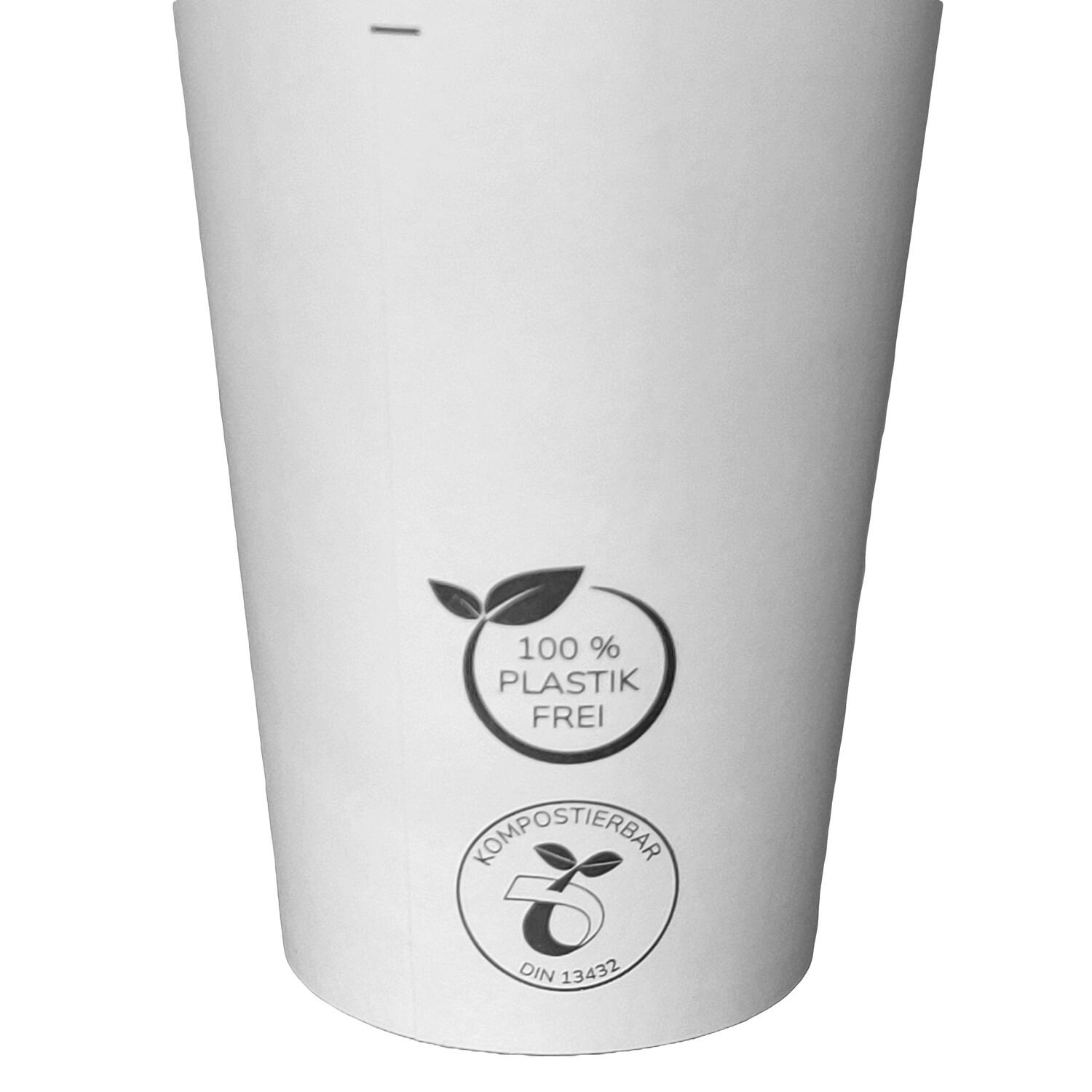 Kaffeebecher Coffee To Go Pappbecher 100% plastikfrei wei 300ml, 50 Stk.