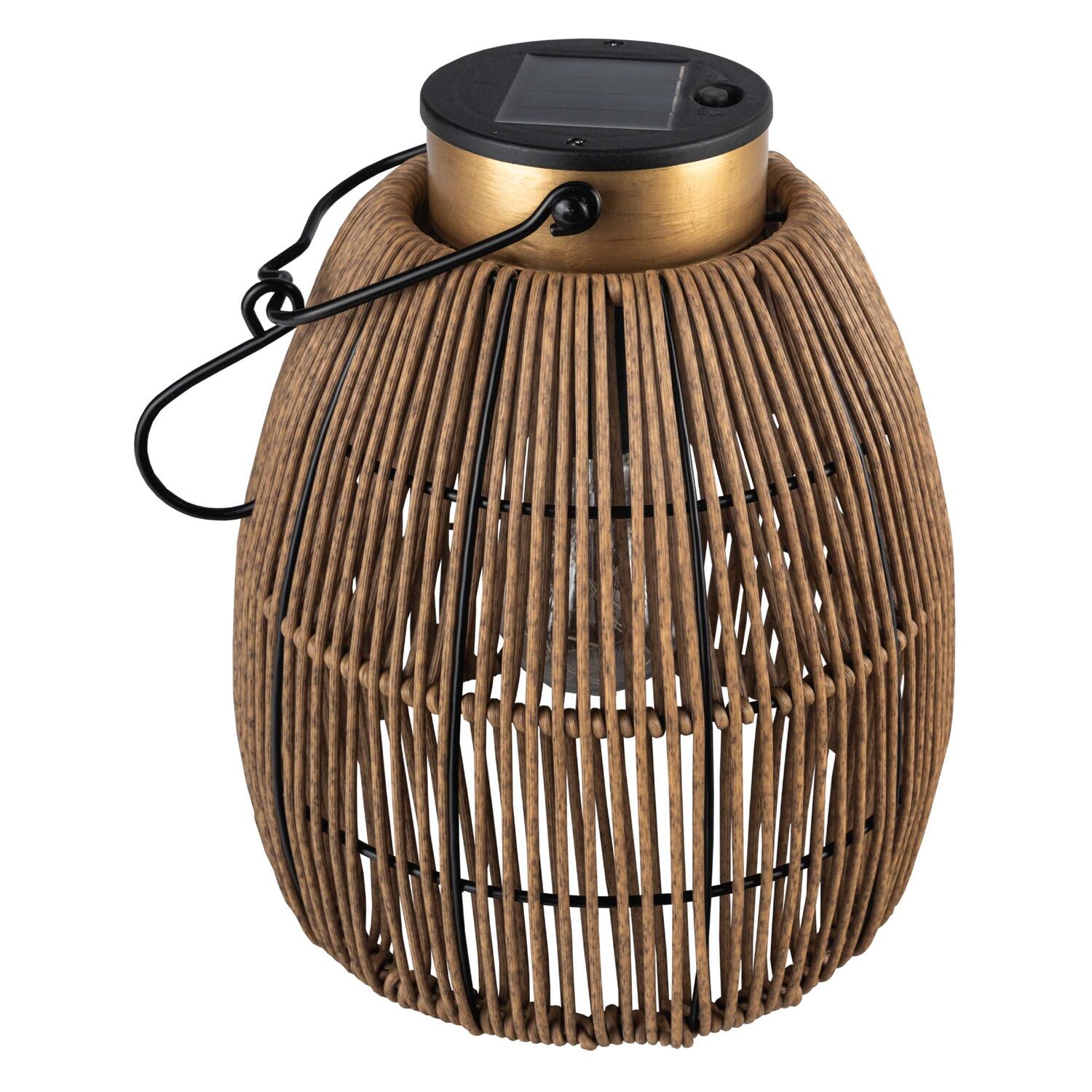 Solarlaterne Gartenlaterne Outdoor aus Metall/Rattan LED gold/natur, 24cm