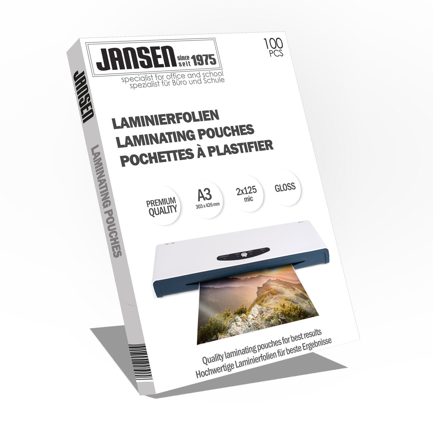 JANSEN Laminierfolien A3, 303 x 426mm, 2x 125 mic Hochglanz,  500 Stk.